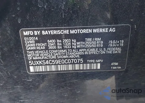 2014 BMW X5 xDrive35D from USA, damaged, VIN 5UXKS4C59E0C07075